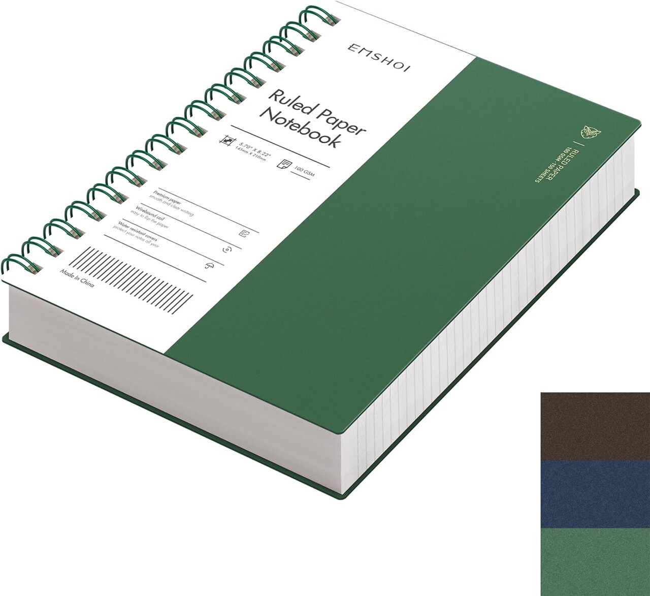 A5 Spiral Notebook College Ruled Lined Journal, Small 5.7" X 8.22", 300 Pages/150 Sheets, 100gsm Thick Paper, Waterproof Hardcover